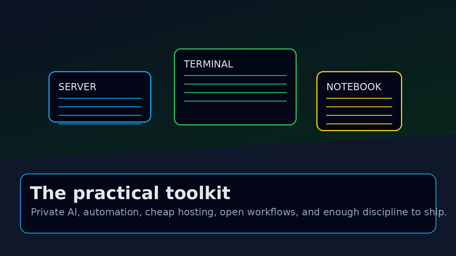 Practical builder toolkit with server, terminal, notebook, and budget-conscious tools
